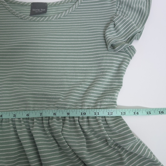 Olivia Rae Babydoll Flutter Sleeve Tiered Striped Green Dress Size Small - Picture 6 of 9